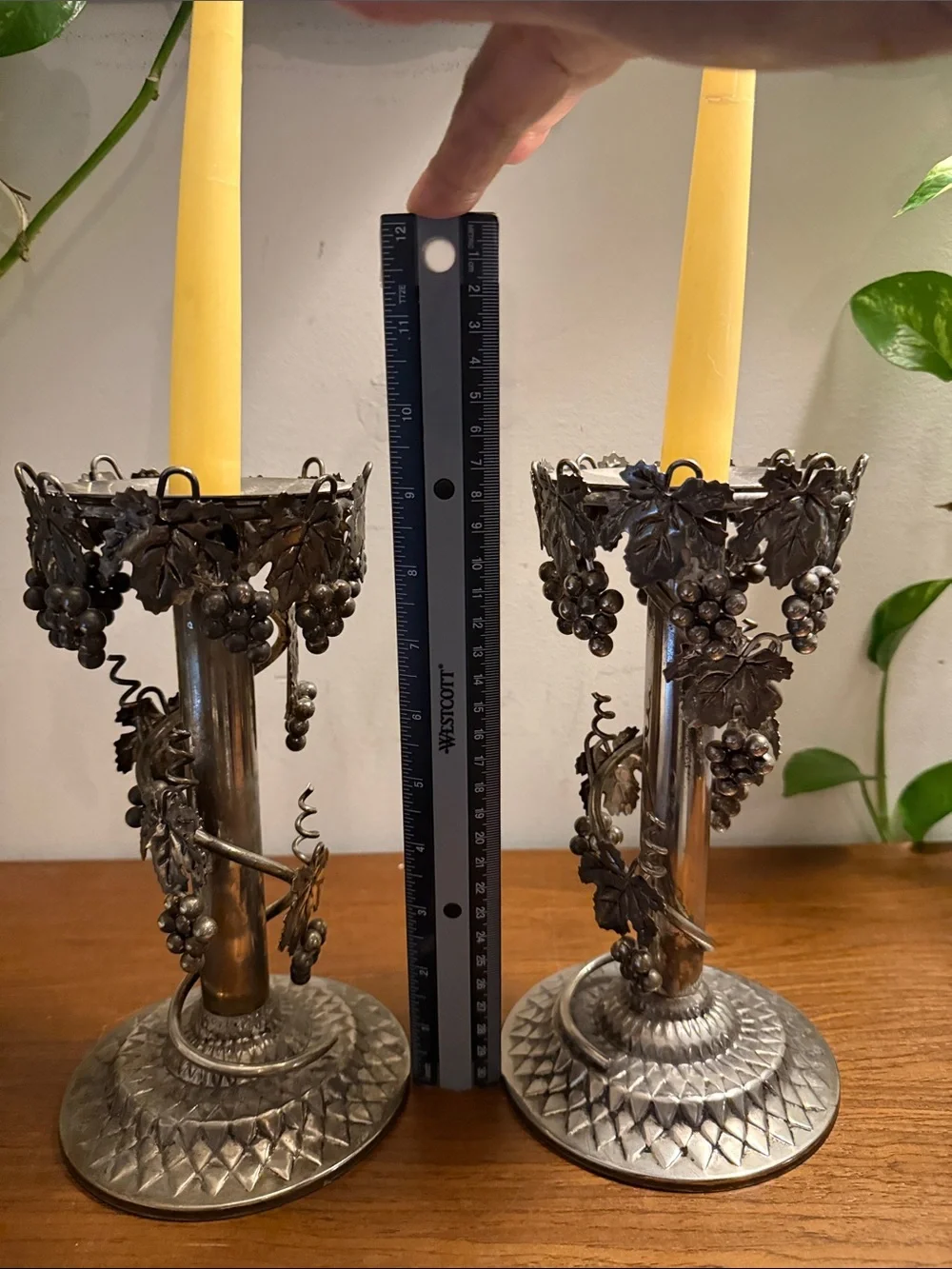 2 VTG Ornate Candle Stick Holders Grape Vine Grapevines Wine